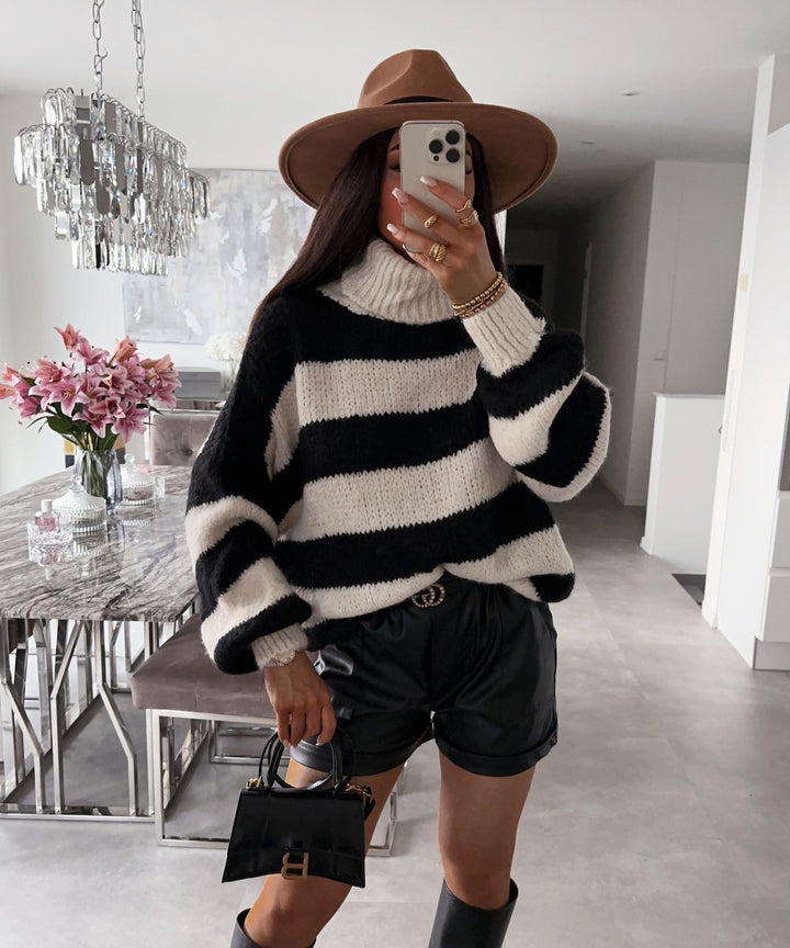 Rollkragen Pullover Lala Beige Schwarz  Ladypolitan ♡   