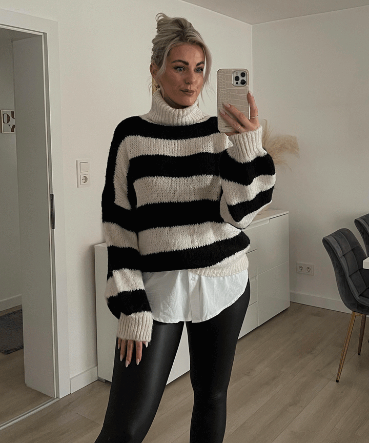 Rollkragen Pullover Lala Beige Schwarz  Ladypolitan ♡   