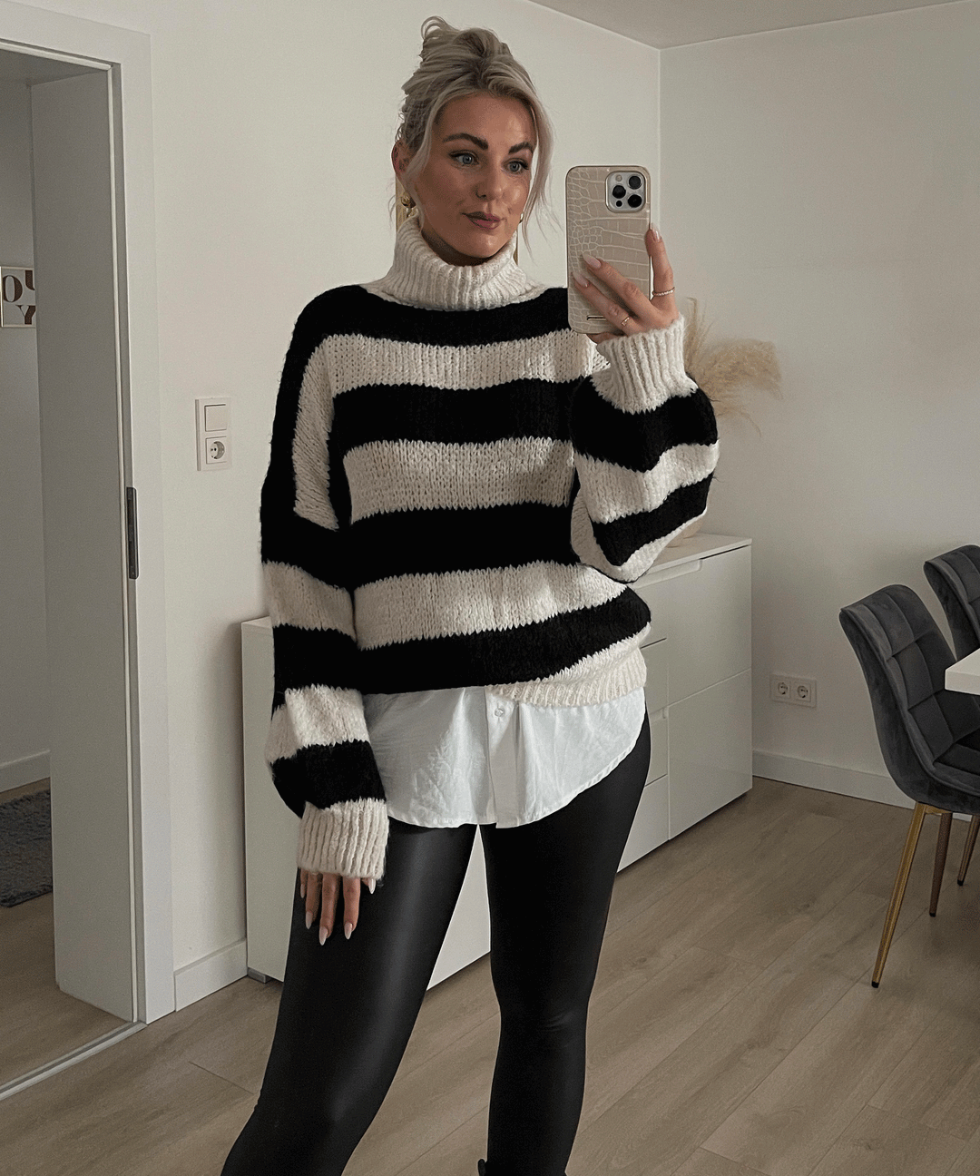 Rollkragen Pullover Lala Beige Schwarz  Ladypolitan ♡   