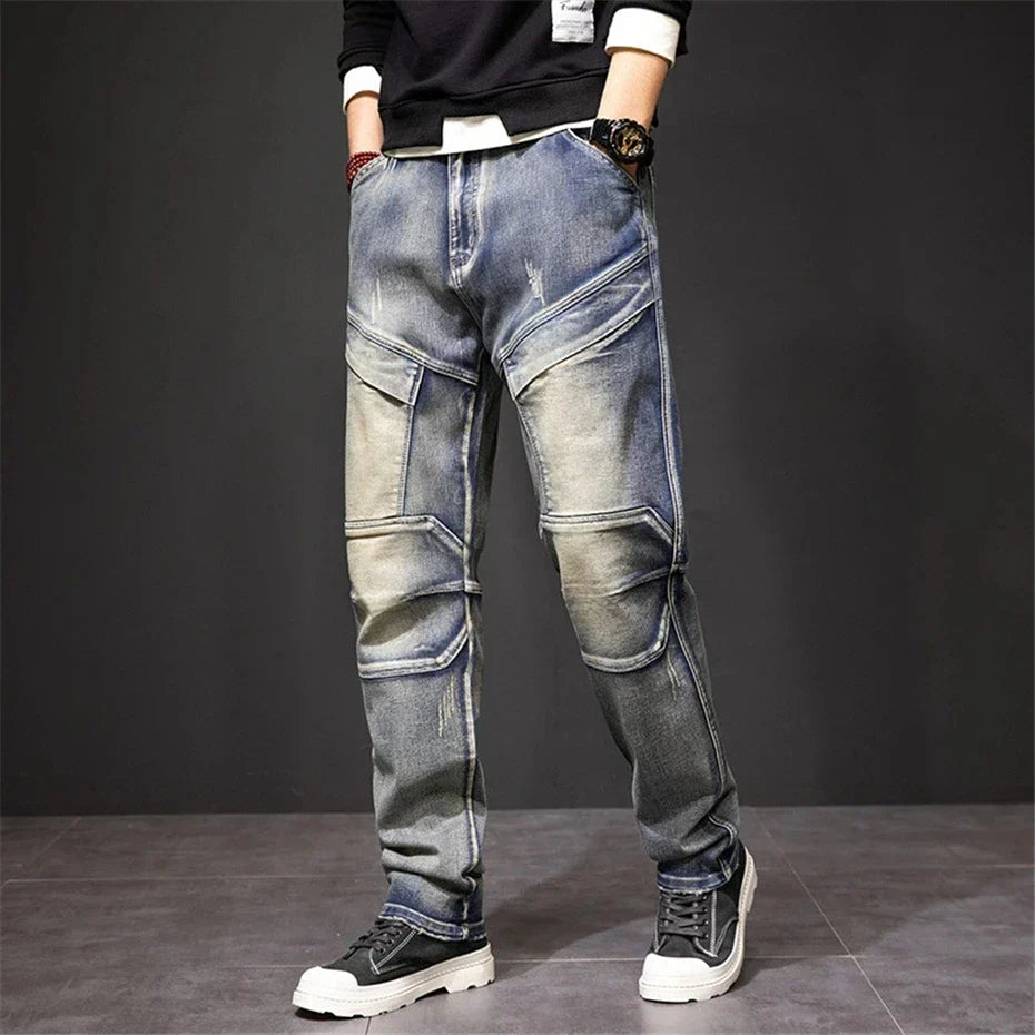 Herrenjeans Straight mit Knieeinsätzen