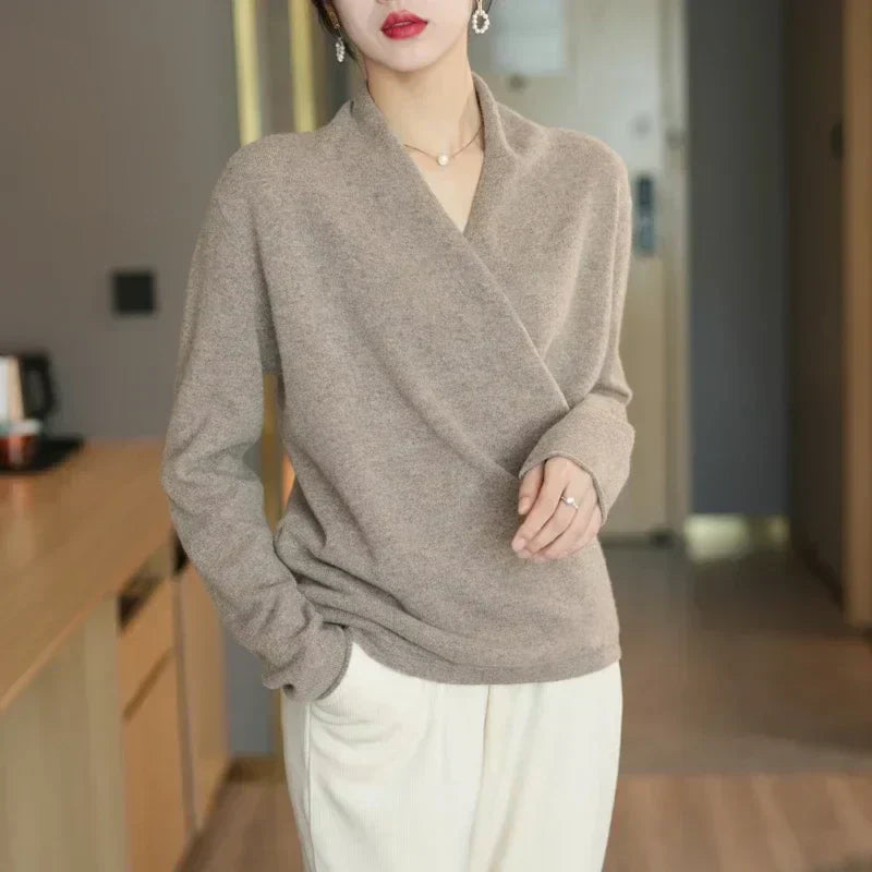 Jessica | Damen Winter Wickelpullover Mit V Ausschnitt