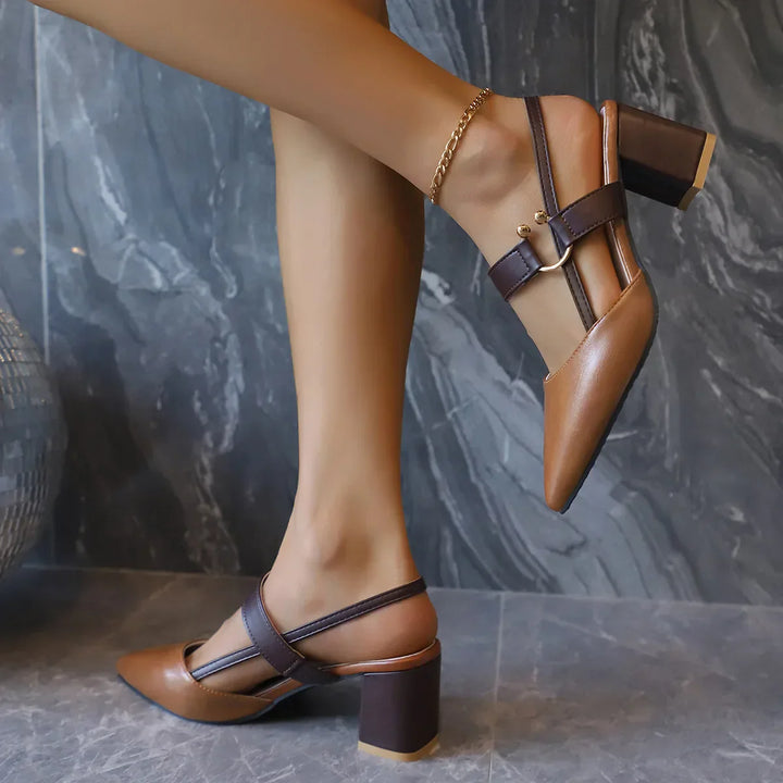 Pumps für Damen mit Slingback-Verschluss, Blockabsatz und spitzer Zehenpartie