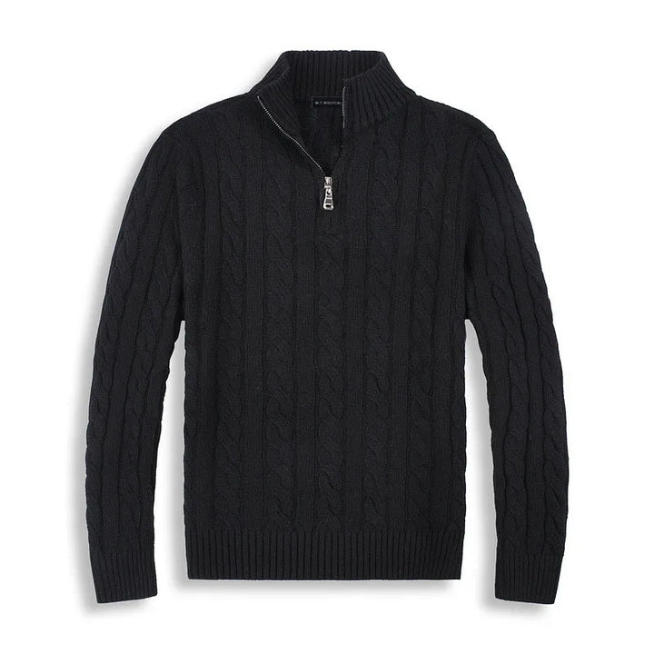 Halbzip Pullover | Zopfmuster mit Stehkragen
