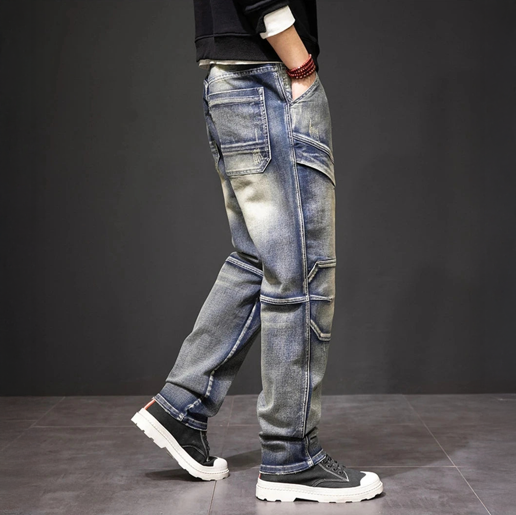 Herrenjeans Straight mit Knieeinsätzen