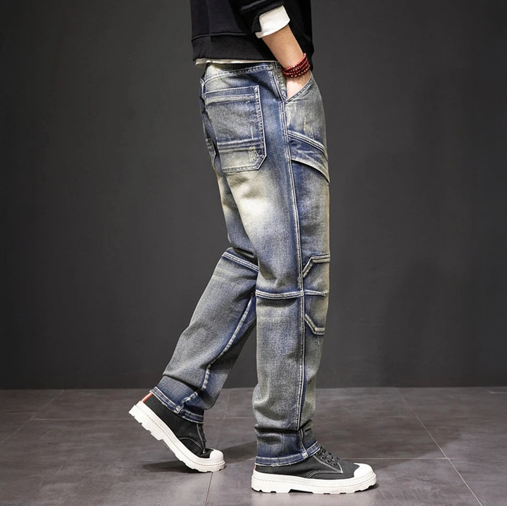 Herrenjeans Straight mit Knieeinsätzen