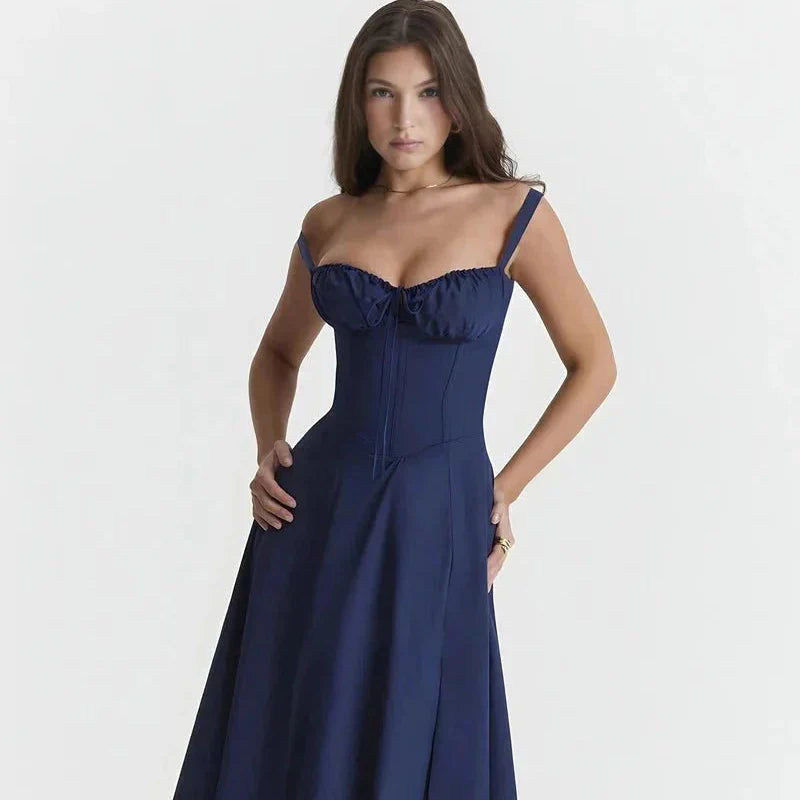 Midi-Kleid mit Blumenmuster für Damen | Korsett mit Seitenschlitz