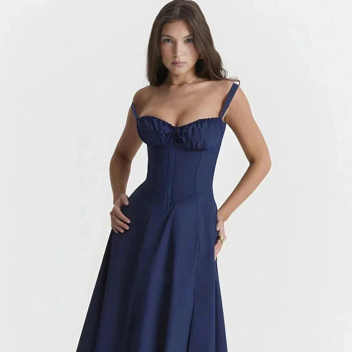 Midi-Kleid mit Blumenmuster für Damen | Korsett mit Seitenschlitz