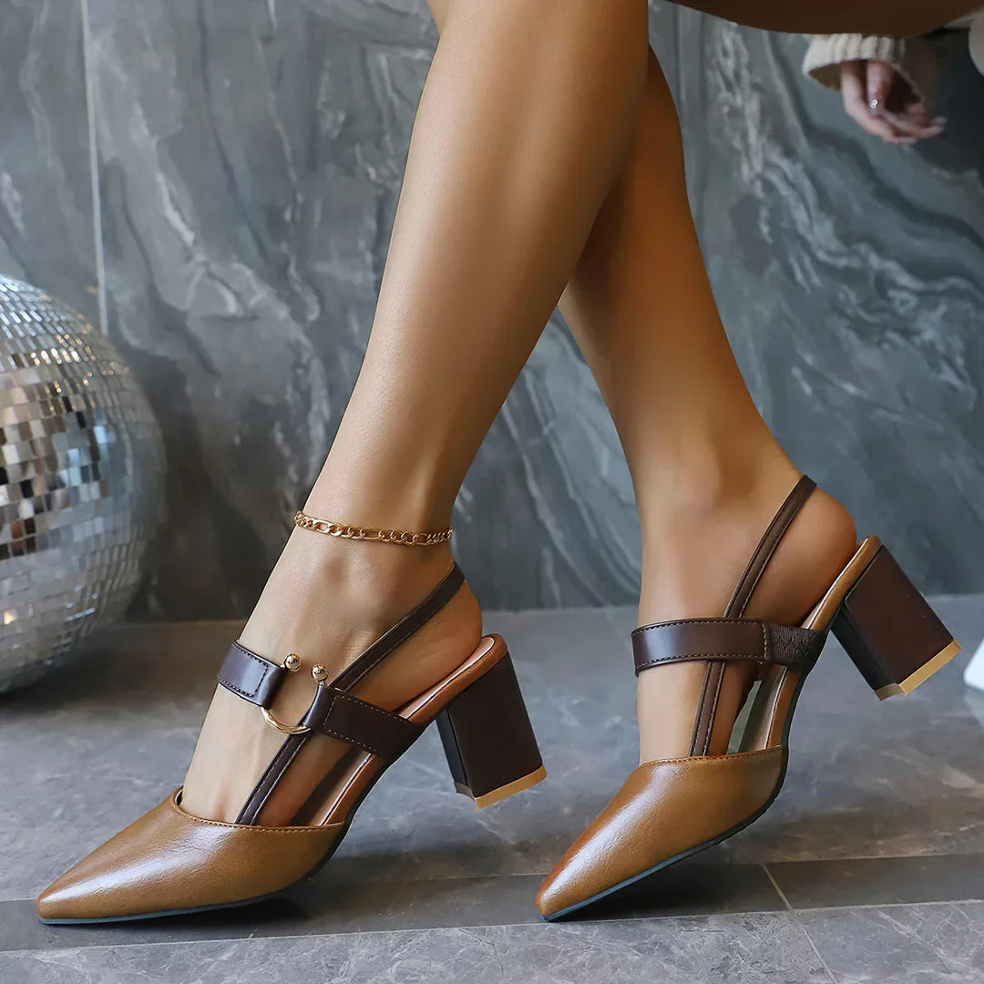 Pumps für Damen mit Slingback-Verschluss, Blockabsatz und spitzer Zehenpartie
