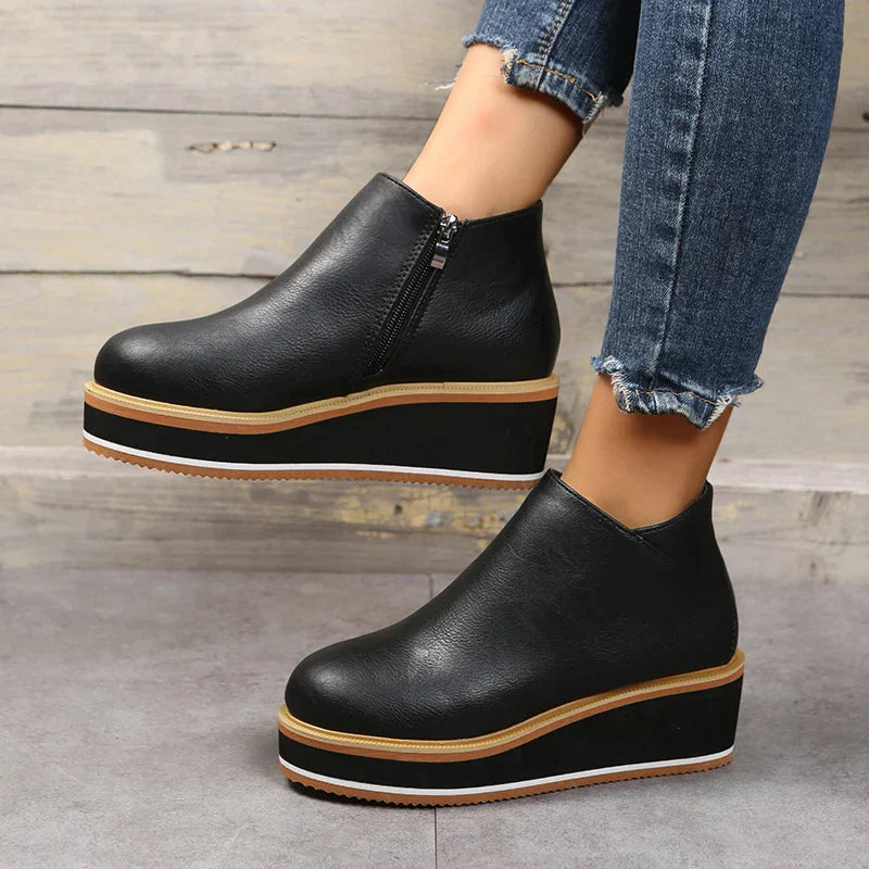 Damen-Wedge-Stiefeletten mit Plateau und Reißverschluss
