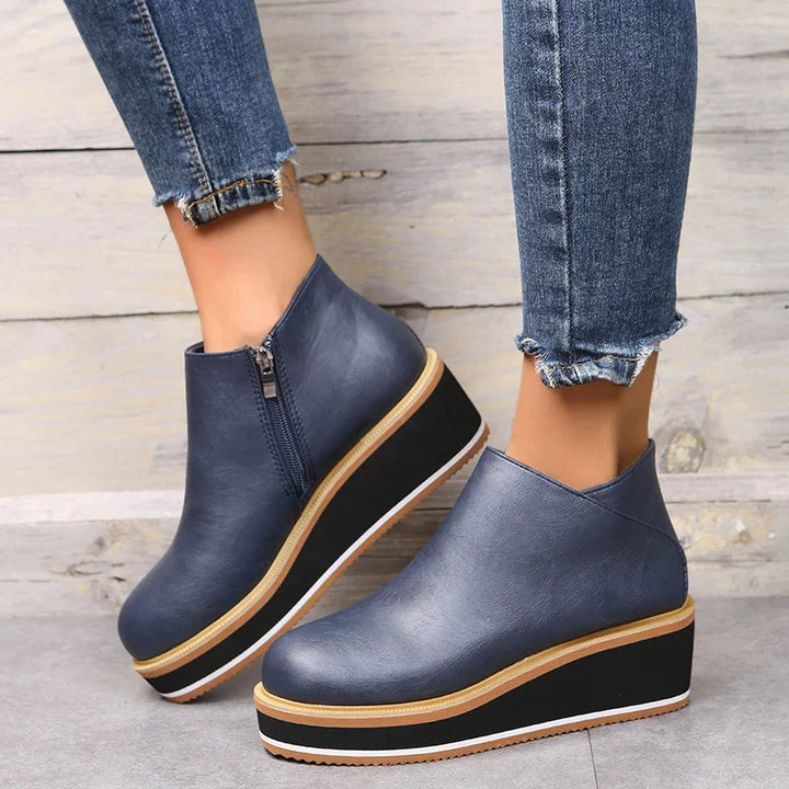 Damen-Wedge-Stiefeletten mit Plateau und Reißverschluss