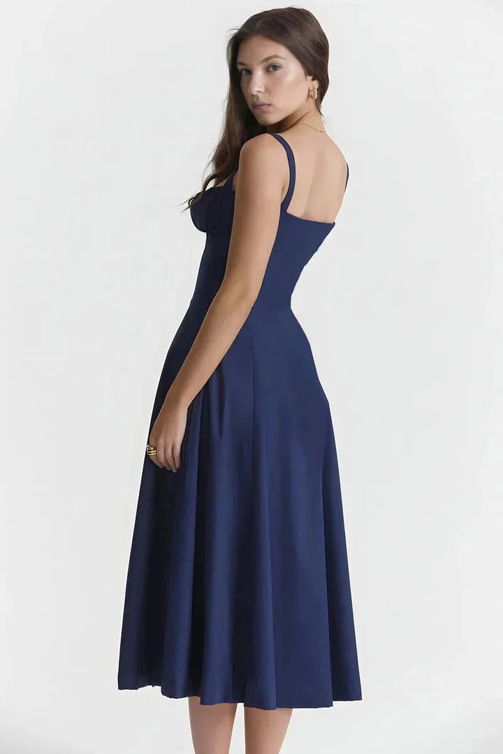 Midi-Kleid mit Blumenmuster für Damen | Korsett mit Seitenschlitz