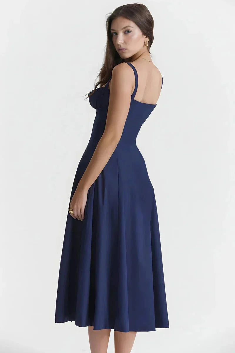 Linsay Blumenkleid – Midi-Kleid mit Korsett & Seitenschlitz