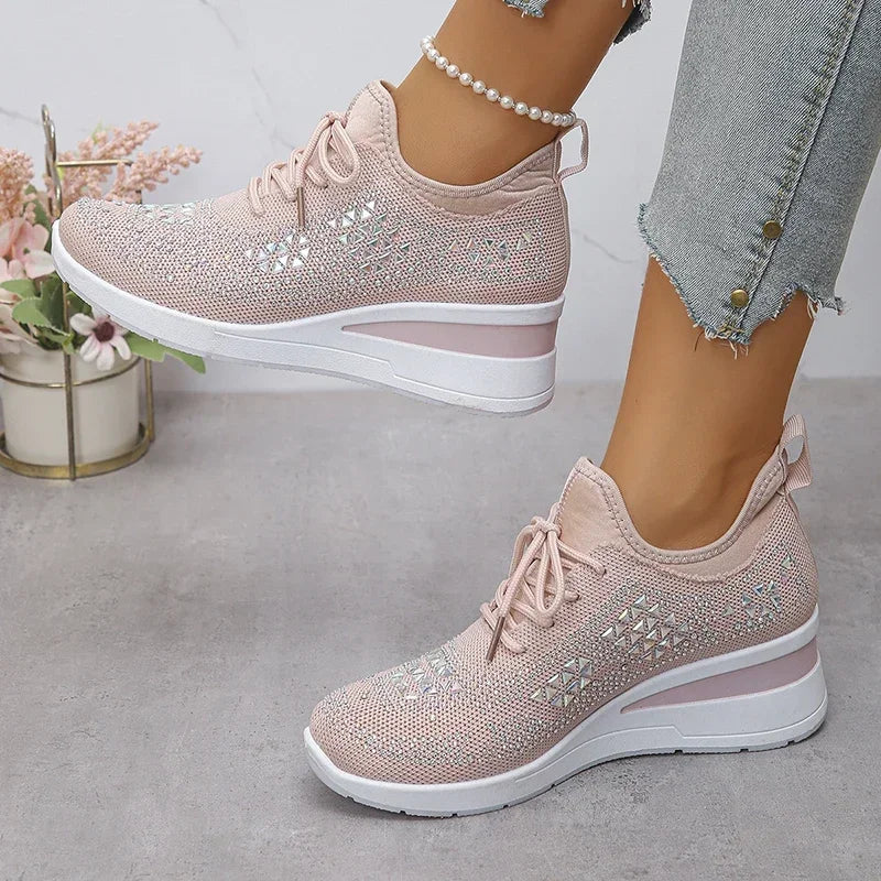 Orthopädische Damen Sneaker mit Strass Schnürung