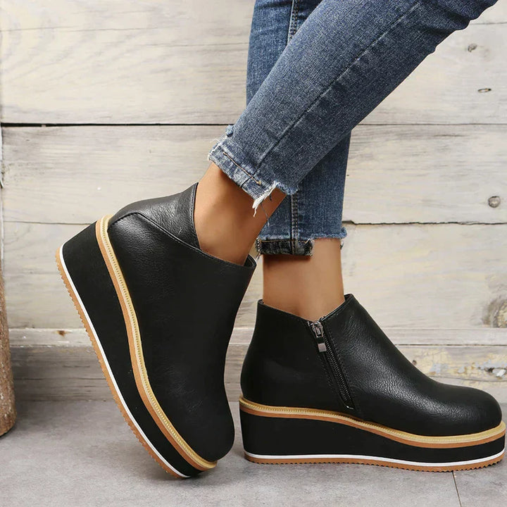 Damen-Wedge-Stiefeletten mit Plateau und Reißverschluss