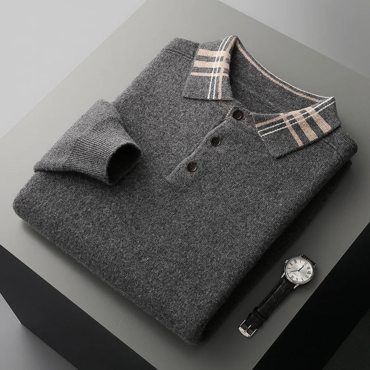 Edith | Herren Winter Klassischer Strick-Polopullover
