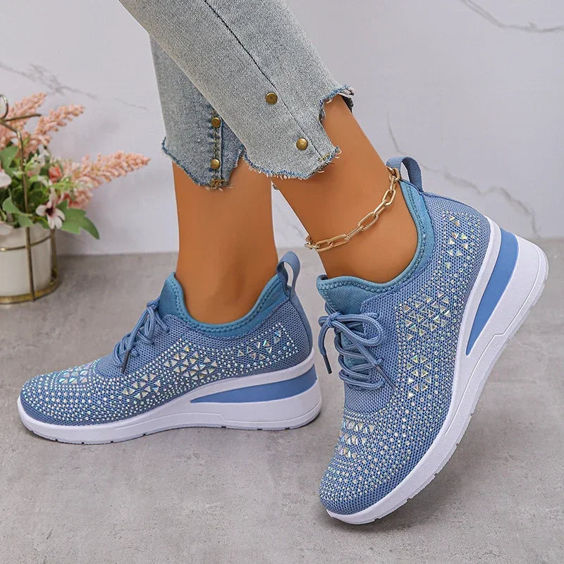 Orthopädische Damen Sneaker mit Strass Schnürung