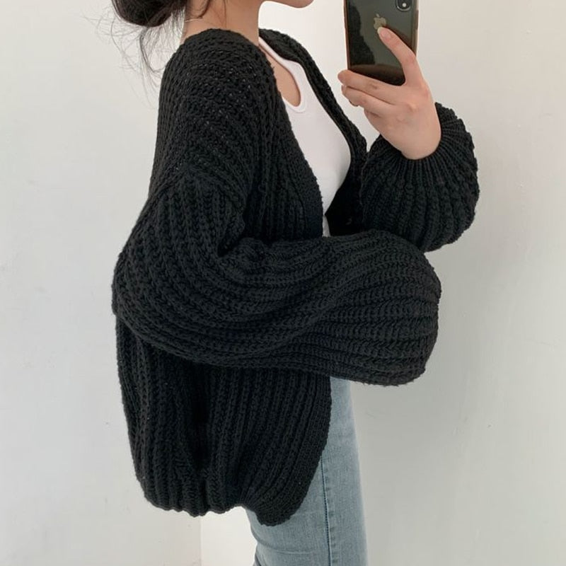 Carmen | Damen Freizeit-Strickjacke mit grobem Strick und offener Vorderseite