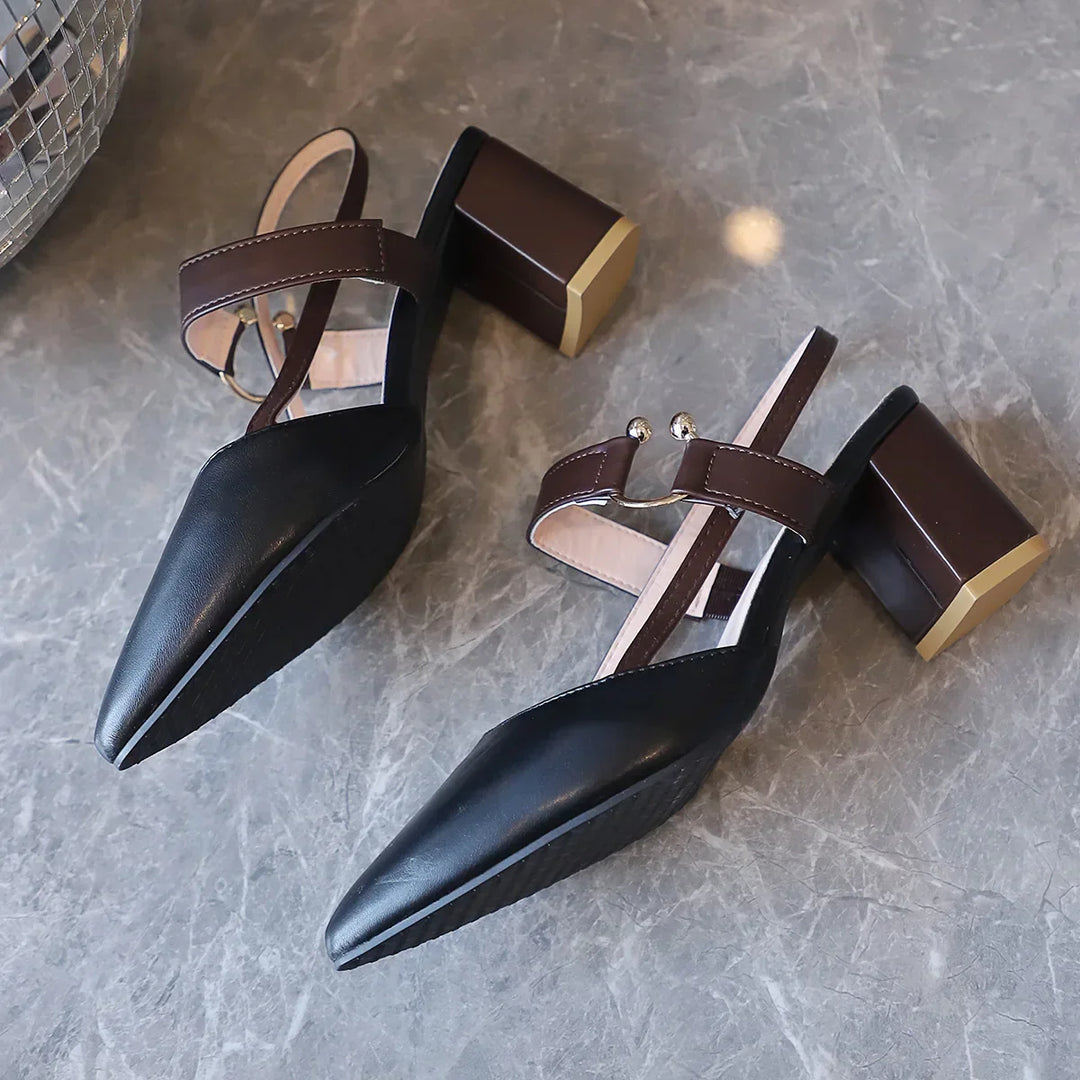 Pumps für Damen mit Slingback-Verschluss, Blockabsatz und spitzer Zehenpartie