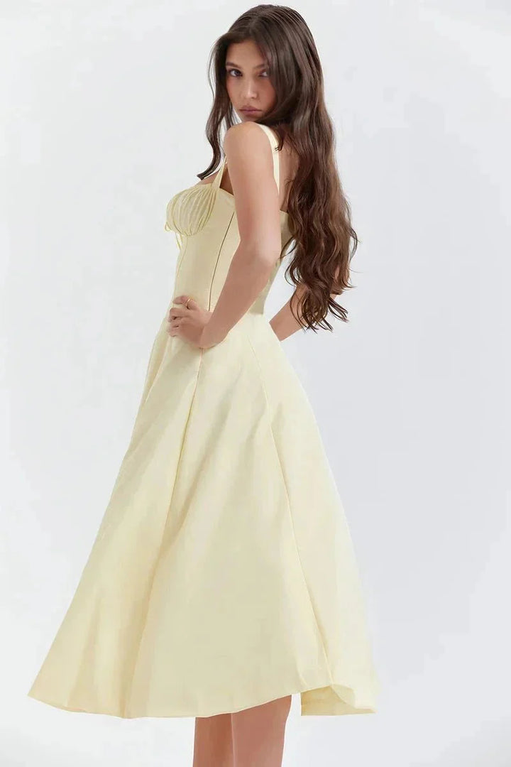 Linsay Blumenkleid – Midi-Kleid mit Korsett & Seitenschlitz