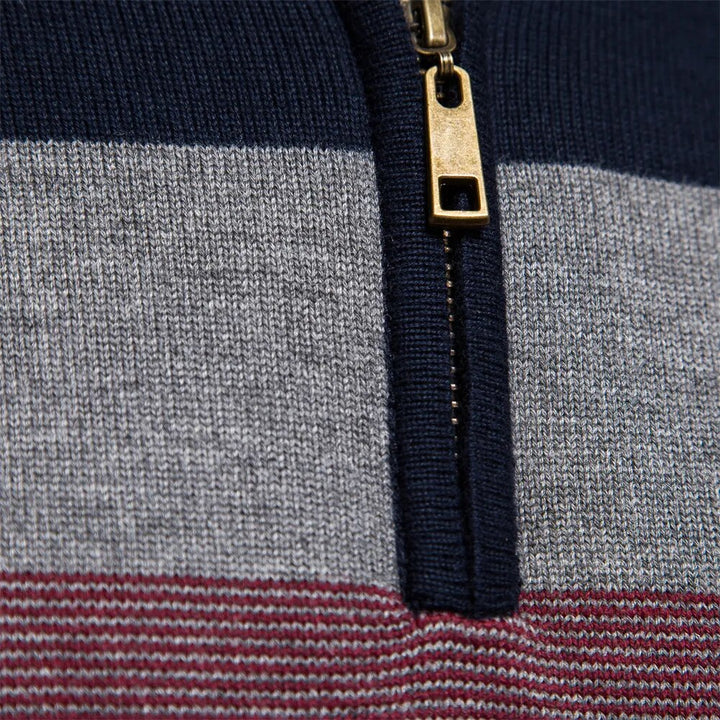 Pullover mit Reißverschluss | Sweater Gestreiftes Design und Stehkragen