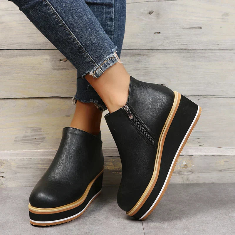 Damen-Wedge-Stiefeletten mit Plateau und Reißverschluss