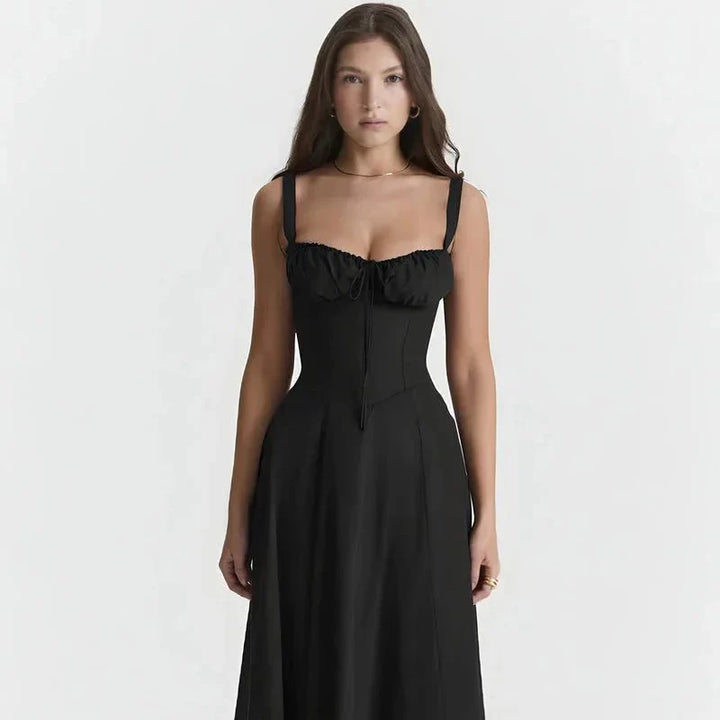 Midi-Kleid mit Blumenmuster für Damen | Korsett mit Seitenschlitz