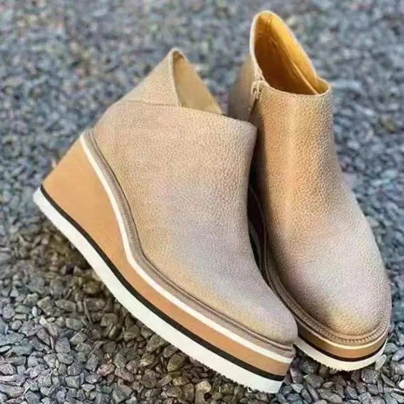 Damen-Wedge-Stiefeletten mit Plateau und Reißverschluss