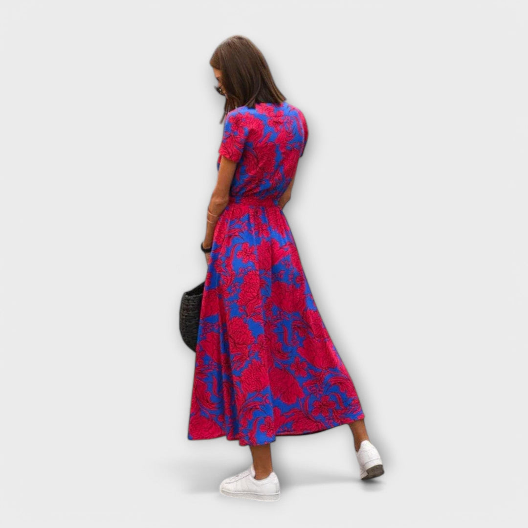 Renate | Damen Lässiges Langkleid mit V-Ausschnitt und Gürtel