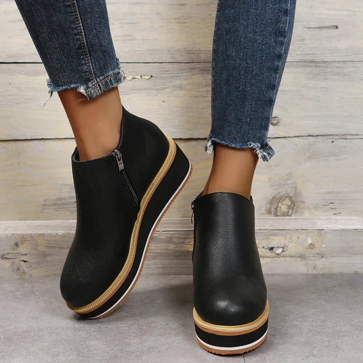 Damen-Wedge-Stiefeletten mit Plateau und Reißverschluss