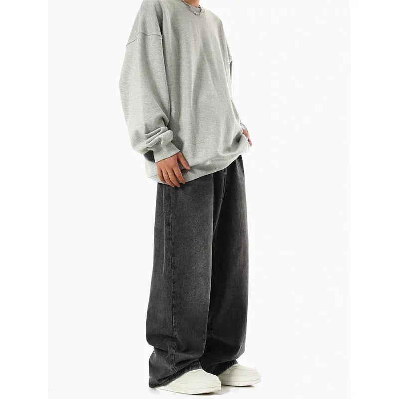 Herren-Jeans mit weitem Bein, schwarz