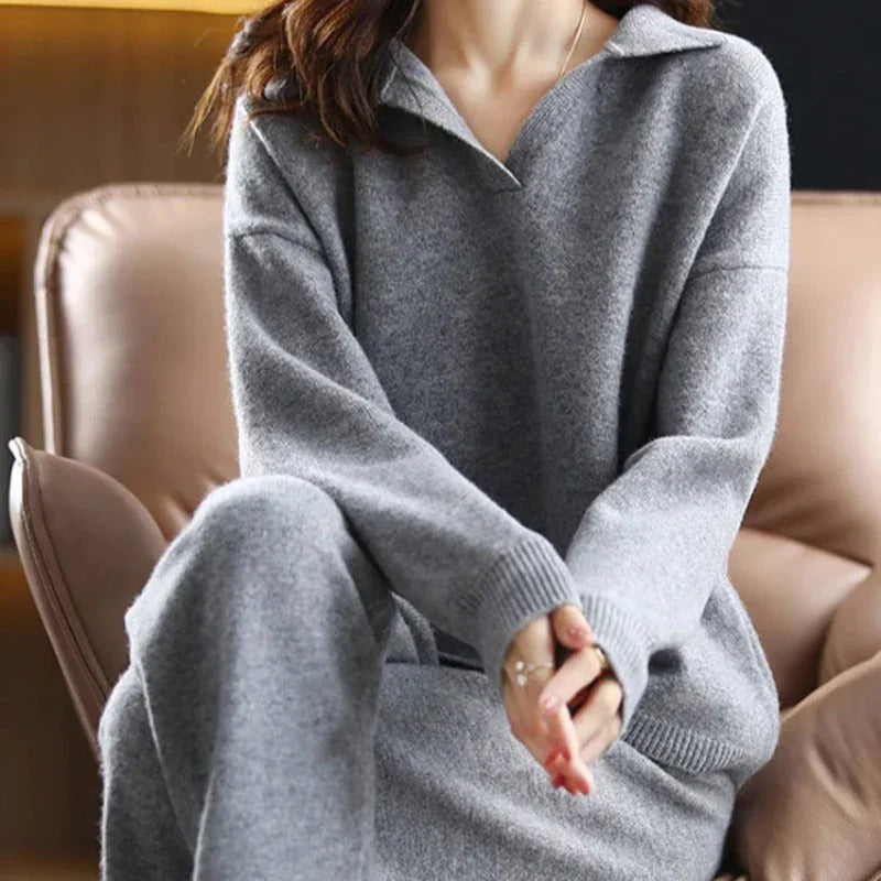 Jana | Damen Lässiges Polopullover- und Hosen-Set