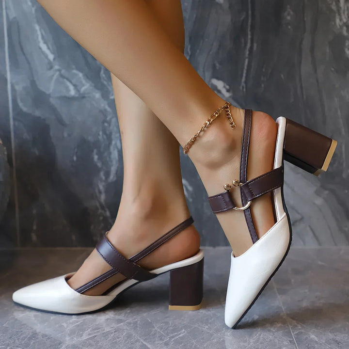 Pumps für Damen mit Slingback-Verschluss, Blockabsatz und spitzer Zehenpartie