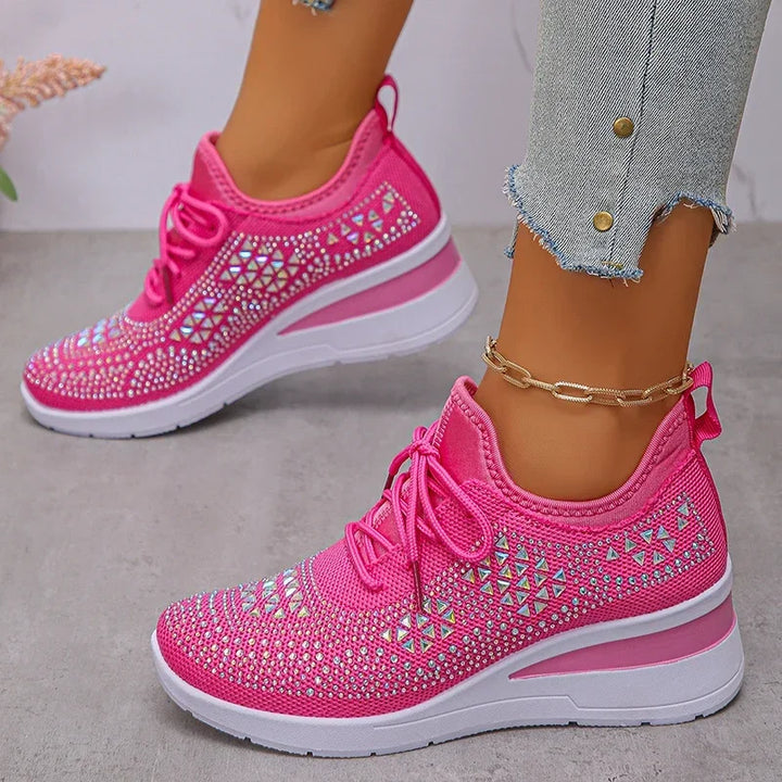 Orthopädische Damen Sneaker mit Strass Schnürung