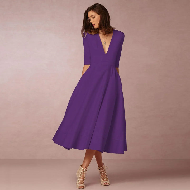 Bettina | Damen Elegantes Fließendes Midi Kleid