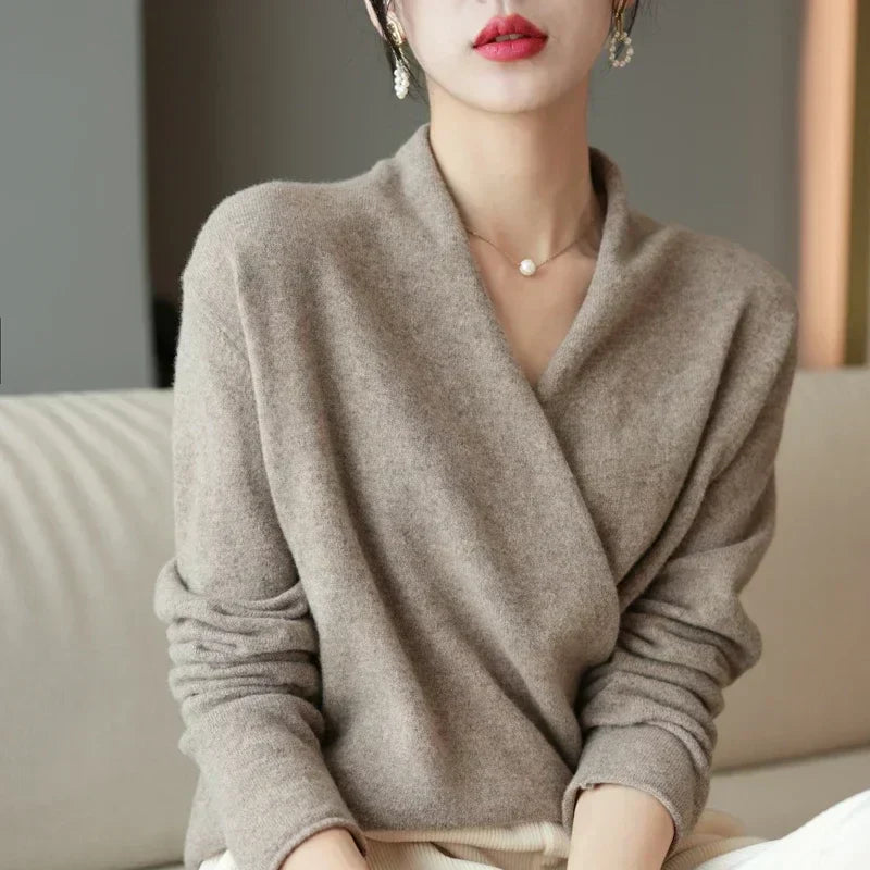 Jessica | Damen Winter Wickelpullover Mit V Ausschnitt