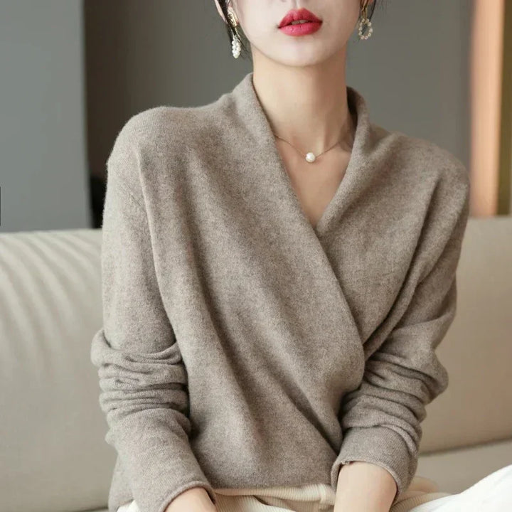 Jessica | Damen Winter Wickelpullover Mit V Ausschnitt