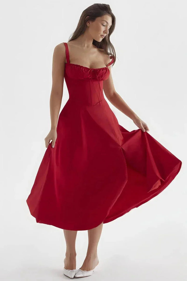 Midi-Kleid mit Blumenmuster für Damen | Korsett mit Seitenschlitz