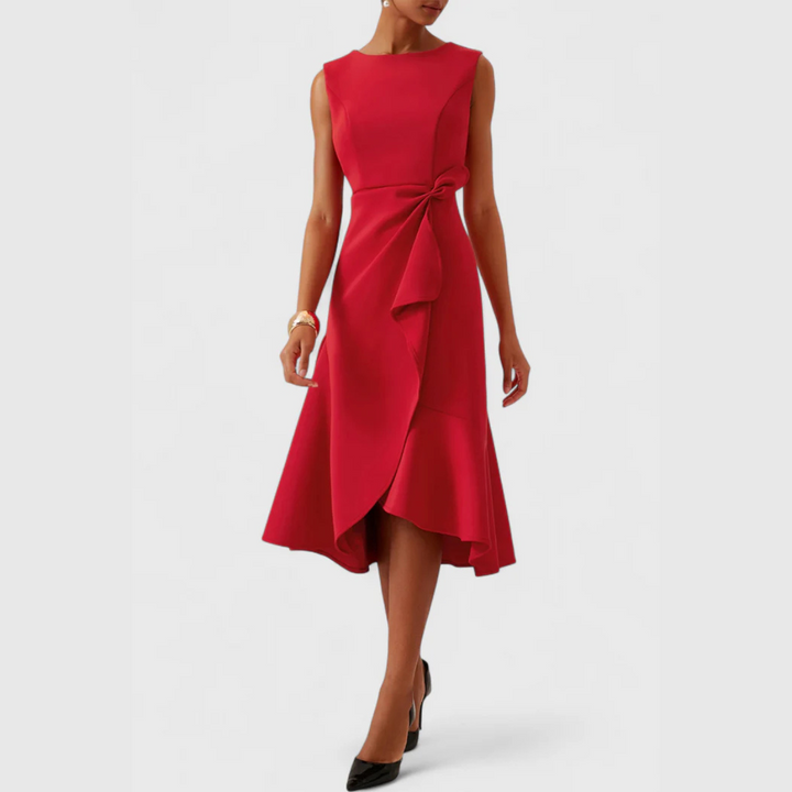 Beatrice | Damen Drapiertes Asymmetrisches Midikleid