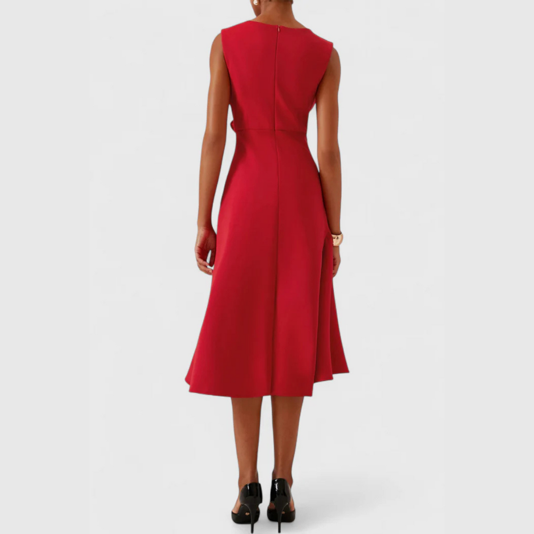 Ärmelloses Midikleid für Damen mit drapiertem, asymmetrischem Saum