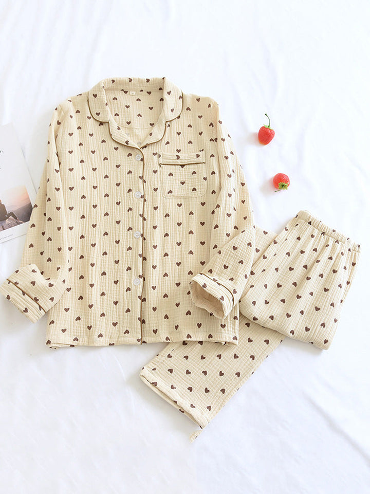 Gabriela | Damen Pyjama-Set mit Knopfleiste und Teddybär-Motiv