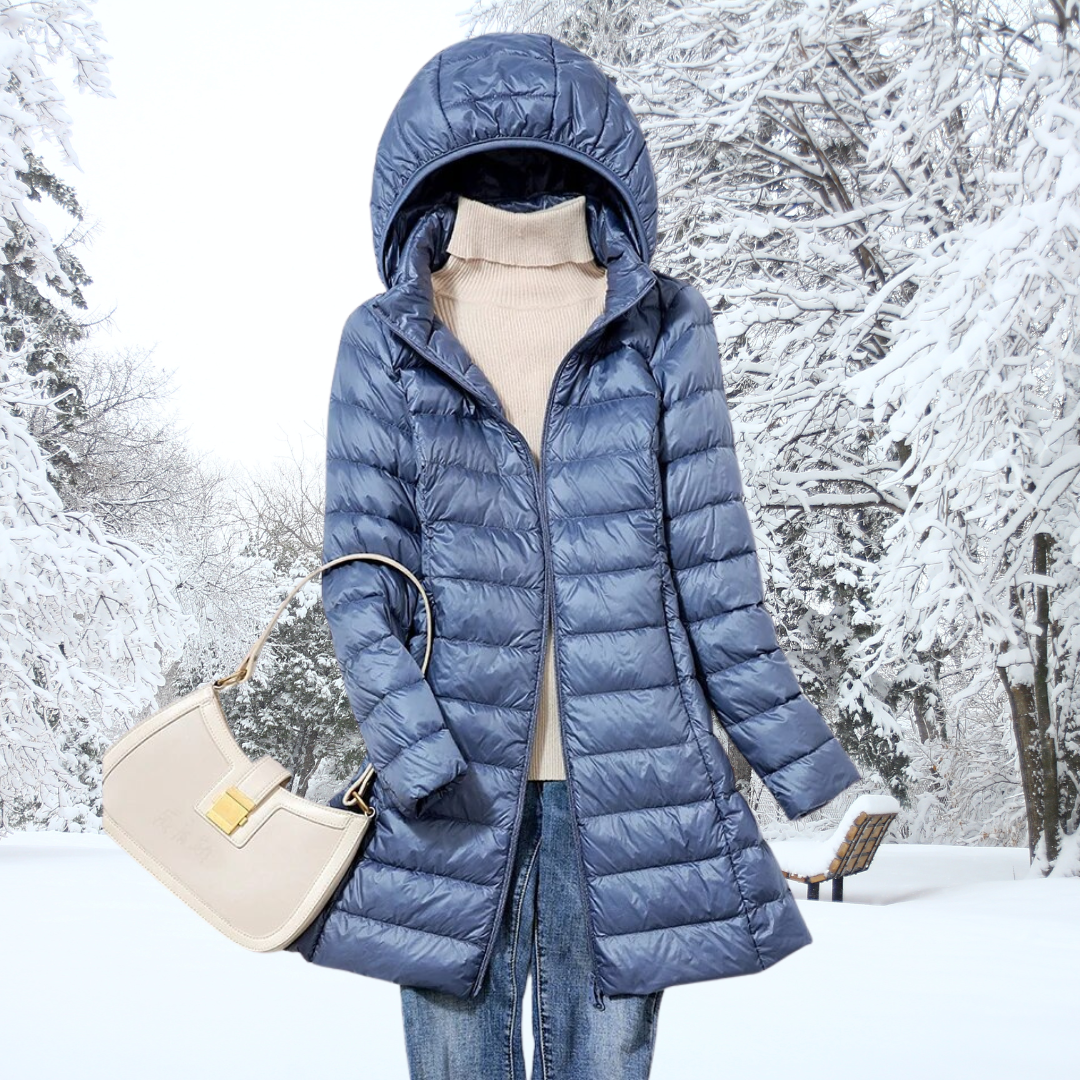 Leichte Daunenjacke Damen Lang mit Kapuze