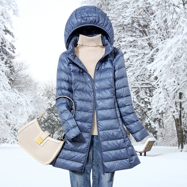 Leichte Daunenjacke Damen Lang mit Kapuze