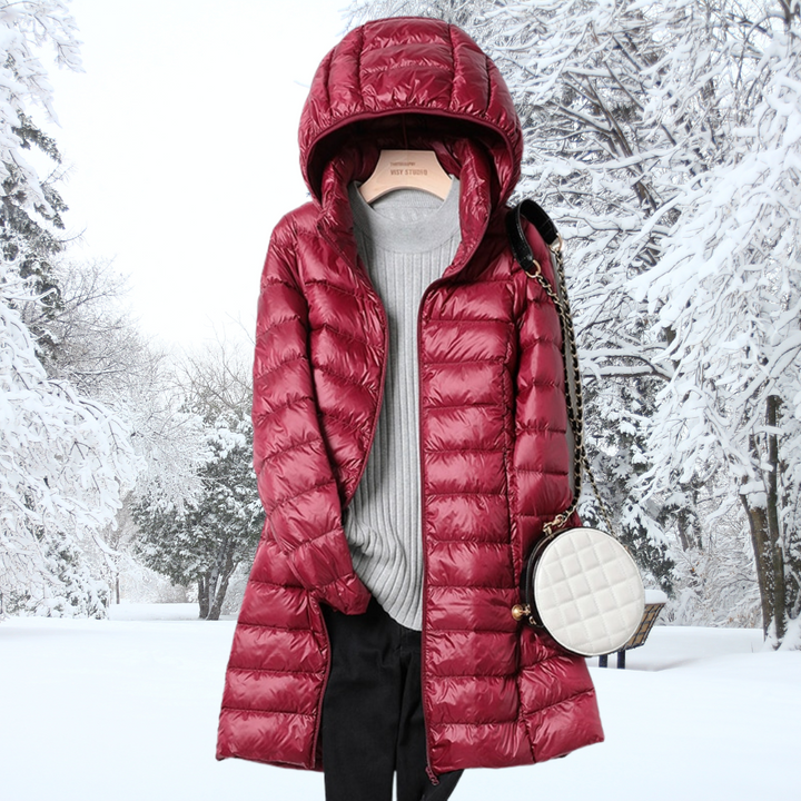 Leichte Daunenjacke Damen Lang mit Kapuze