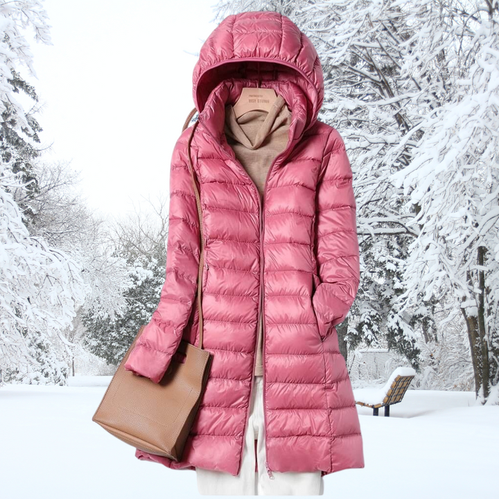 Leichte Daunenjacke Damen Lang mit Kapuze