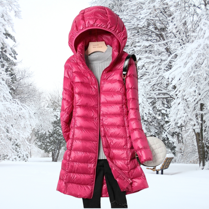 Leichte Daunenjacke Damen Lang mit Kapuze