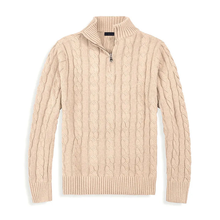Halbzip Pullover | Zopfmuster mit Stehkragen