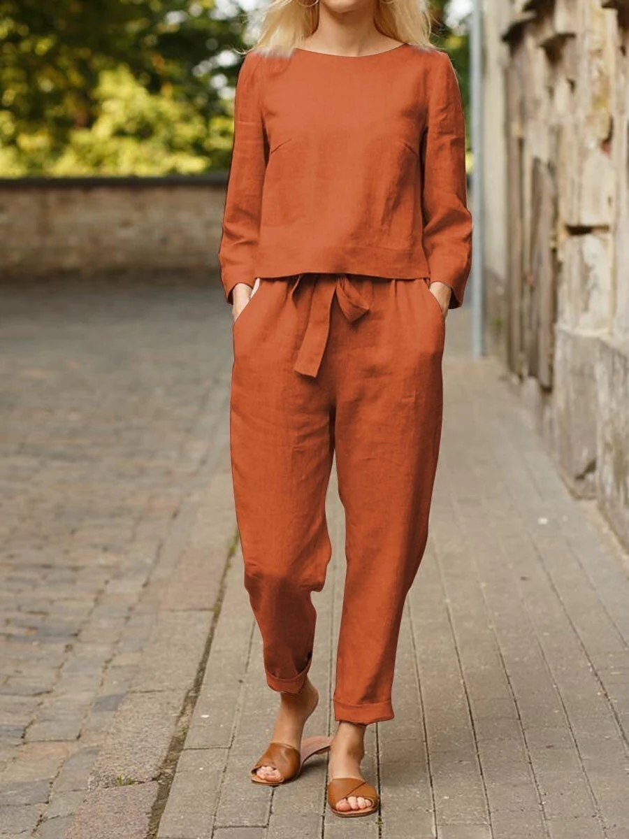 Ursula | Damen Freizeit-Set mit langärmligem Oberteil und Gürtelhose