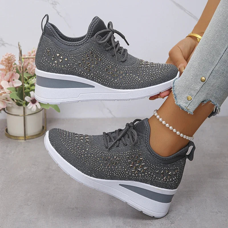 Orthopädische Damen Sneaker mit Strass Schnürung