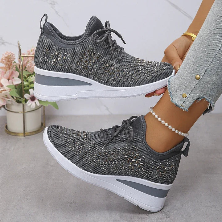 Orthopädische Damen Sneaker mit Strass Schnürung
