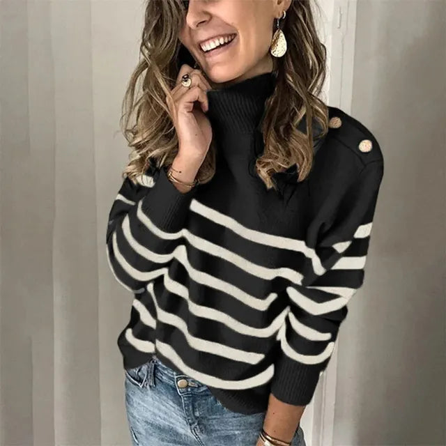 Sally - Gestreifter hochgeschlossener Pullover